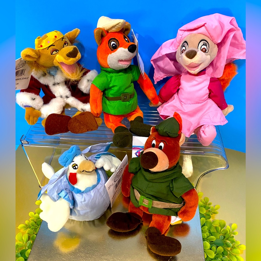 DISNEY EXCLUSIVE NWT VTG 90s ROBIN HOOD RETIRED BEAN BAG PLUSH COMPLETE SET OF 5